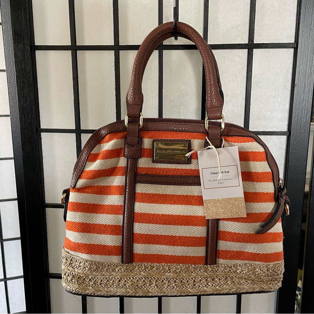 NWT Dana Buchanan Orange and White Stripe Satchel 0150